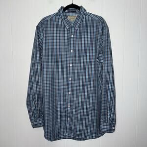 Duluth Trading Co Navy Checkered Button Down Shirt